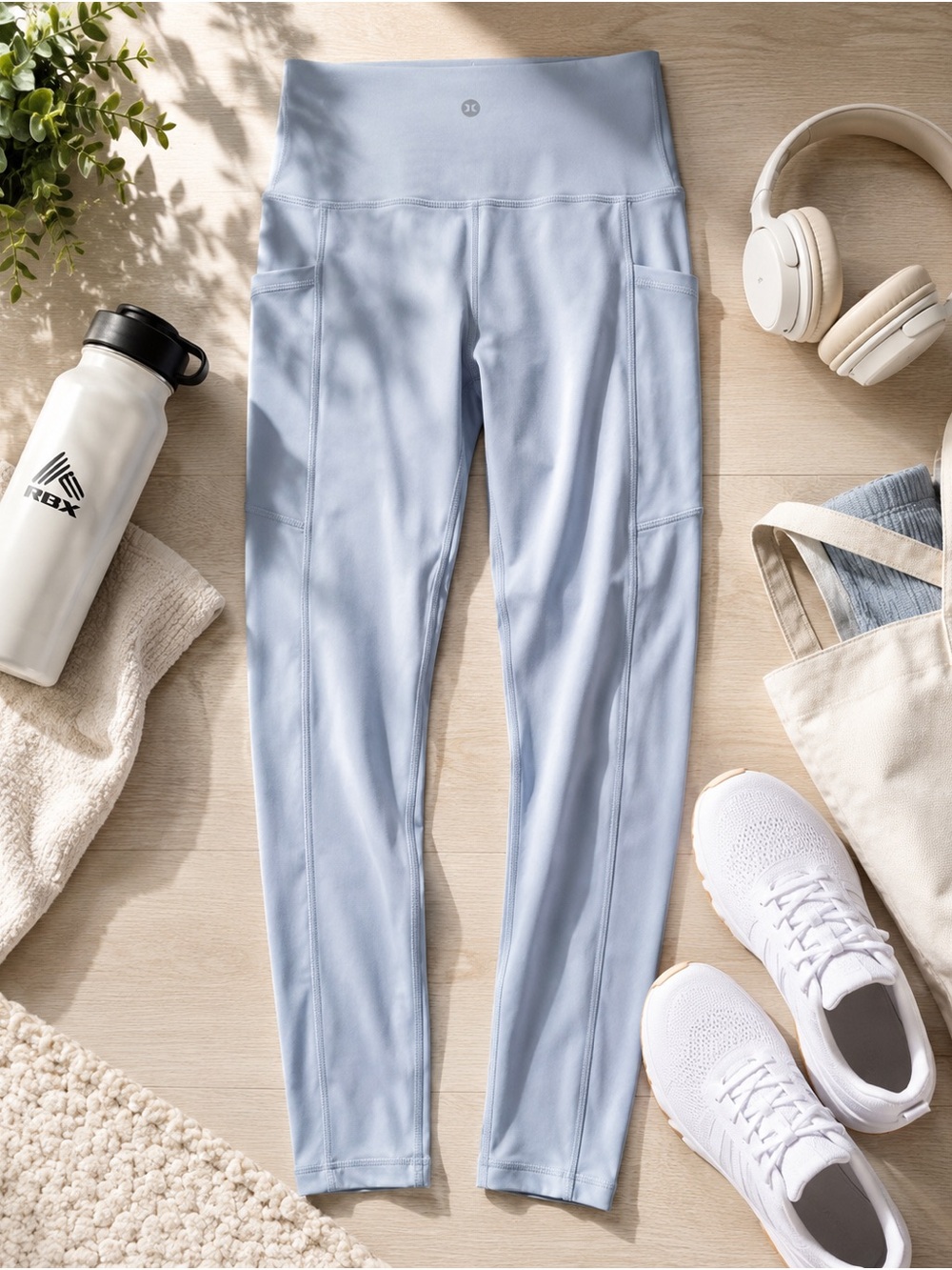 RBX Light Blue High Waisted Pocket Leggings Athletic Yoga Pants Small Petite